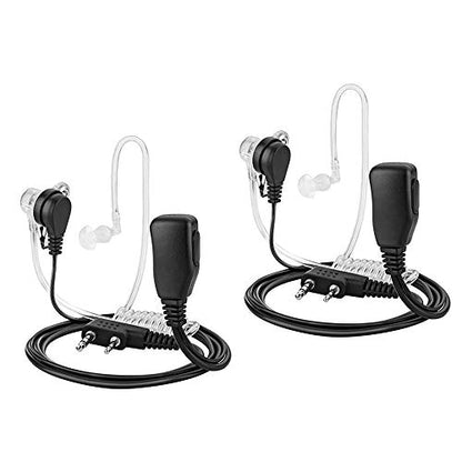 2-Pin Covert Acoustic Tube Walkie Talkie Earpiece – Two Way Radio Earpiece with a PTT Mic - Compatible with Walkie Talkie Headset Brands (Kenwood, Puxing, Wouxun) – Pack of 2