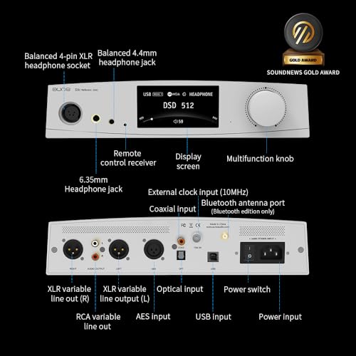 aune S9c Pro DAC with Headphone Amp,10MHz Clock Input, 32bit/768kHz/DSD512/MQA,Dual-DAC Chip, 6.35/XLR/4.4 Jack, PLL/Clock Sync Tech/Twin JFET, Bluetooth AAC/LDAC/aptX HD (Black Bluetooth) - color: Black Bluetooth