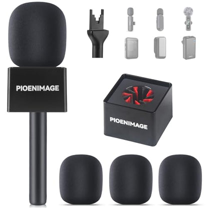 Handheld Adaptor for Interview Mic, Wireless Microphone Handle, Mic Stand Adapter Mount with Foam Cover, Compatible with DJI, Rode and All Lav Microphone