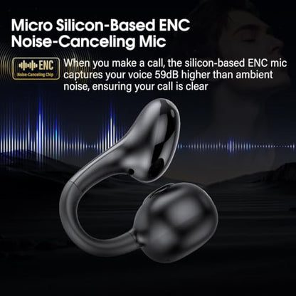 Clip-On Open Ear Earbuds Wireless Bluetooth 6.0 with Heart Rate Monitor | 72H HiFi Stereo Ear Buds with Zemyee Life App, 6 EQ Modes, Full-Area Tap Control Running Headphones for Sport/Work,Black