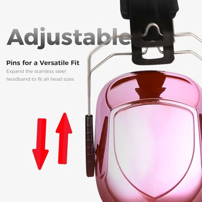 ProCase NRR 28dB Noise Reduction Ear Muffs, Foldable Adjustable Noise Cancelling Headphones - color: 1 - Metalic Pink