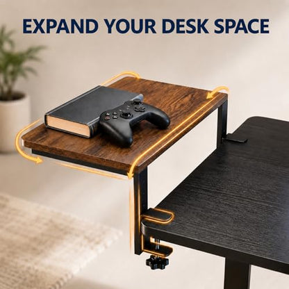 Clamp-On Desk Extender, 15 x 9.5 Inch Monitor Riser | Height options, No-drill setup, 3-in-1 use, 44 lb load, Office station, Gaming area, Brown finish - color: Brown