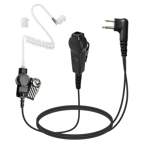 Dual Ptt Headset with Microphone 2 Prong Walkie Talkie Earpiece and Mic Acoustic Tube Ear Piece Surveillance Kit Police Headphone for Motorola 2-Pin Radios CP200 CP200D BPR40 CP100D CP185 RDM2070D