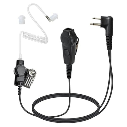 Dual Ptt Headset with Microphone 2 Prong Walkie Talkie Earpiece and Mic Acoustic Tube Ear Piece Surveillance Kit Police Headphone for Motorola 2-Pin Radios CP200 CP200D BPR40 CP100D CP185 RDM2070D