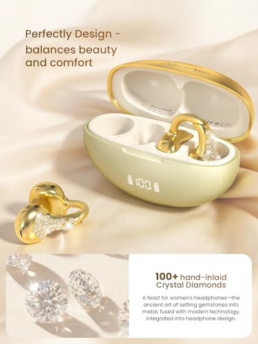JewelPods C3 Wireless Bluetooth Earbuds, Jeweled Open-Ear Headphones, Gold | Ultra-Light Memory Wire Clip-On Earrings for All-Day Comfort, 60H Playtime, Sweat & Water Resistant, Premium Sound - color: Gold