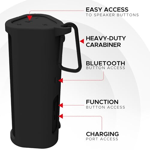 Heavy Duty Protective Carrying Case for Sonos Roam 2 | Black | Compatible with Sonos Roam, Roam 2 & Roam SL | Includes Bluetooth Button | Protect Your Wireless Speaker | Cover / Sleeve - color: Black