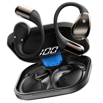 Open-Ear Headphones, Bluetooth 6.0 Wireless Earbuds Powerful Sound, 40H Open Ear Earbuds with ENC Mic, Adjustable Ear Hooks/IP7 Waterproof/Ultra-Comfort Earphones for Workouts/Running, Black