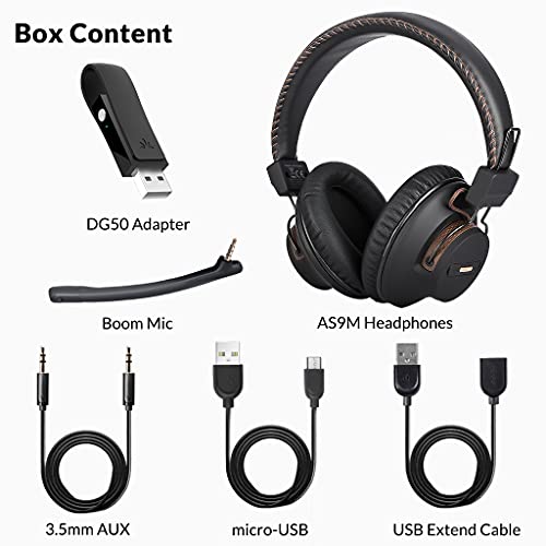 Avantree DG59M - Clear Voice & Rich Background Sound, Low Latency Bluetooth Headphones with USB Adapter for PS5 & PS4, Wireless Headset with Mic for PC Work & Gaming, 40hrs Playtime