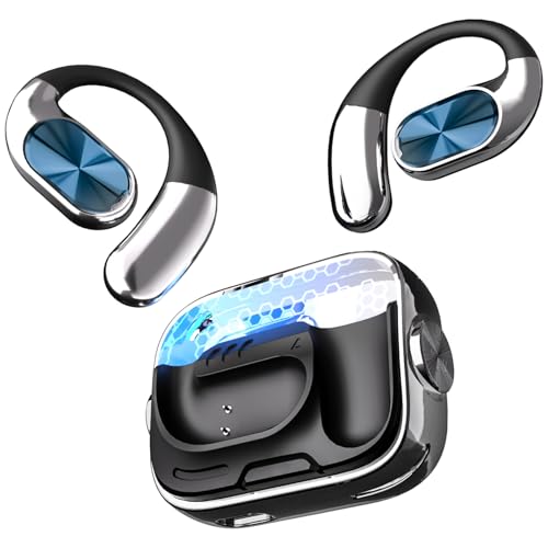 Open-Ear Headphones, Wireless Bluetooth Earbuds 360° Swivel Charging Case - color: Black