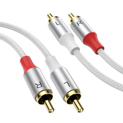 MOSWAG 2RCA Male to 2RCA Male Stereo Auxiliary Audio Cable Subwoofer Cable - color: White, size: 3.28 ft