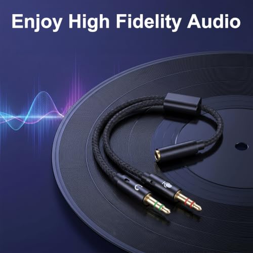 Headphone Splitter for Computer, 3.5mm Female to 2 Dual 3.5mm | Audio Splitter, 1 in 2 Y Separator, Mic and Headphone Jack Adapter Cable, for Headset Gaming Computer Laptop