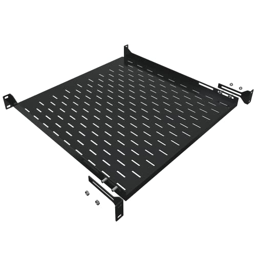 1U Server Rack Shelf - 4 Post Mount Tray (450mm Depth) - Tupavco TP1711 | 17.7" deep rackmount tray for 19in standard rack / network cabinet, vented for maximum airflow