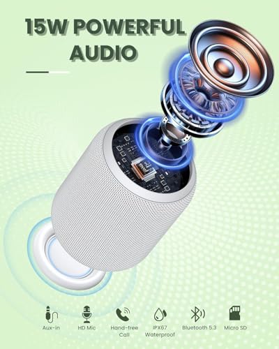 NOTABRICK Bluetooth Speakers, 15W Portable Speakers Bluetooth Wireless V5.0 with Stereo Sound, Active Extra Bass, IPX6 Waterproof Shower Speaker, Double Pairing, for Party, Home Theater, Game Theater