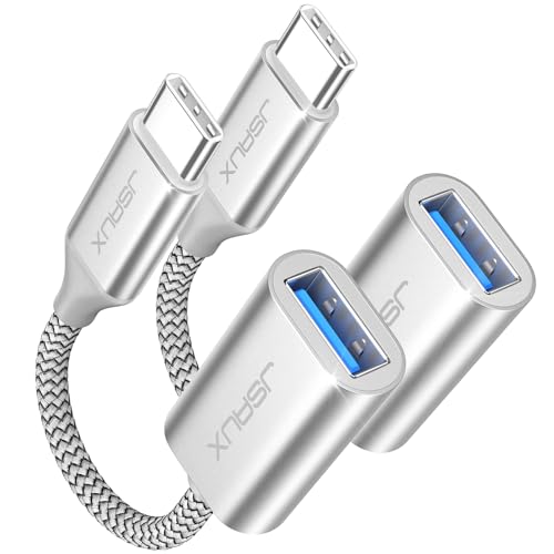JSAUX USB C to USB 3.0 Adapter [2 Pack], USB C Male to USB Female OTG Cable Adapter Compatible with MacBook Pro/Air, iPhone 17 Pro Max/iPhone Air/16e/16/15 Series, Samsung Galaxy S25/S24/S23-Silver - color: Silver
