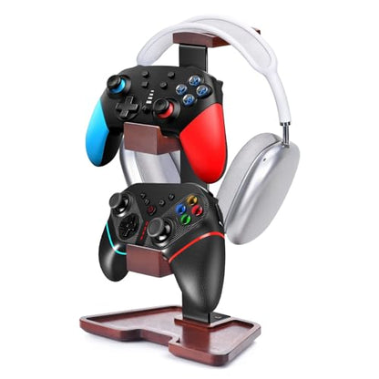 Walnut Headphone Stand, Wooden Headset Stand for Desk with Storage Base, American Black Walnut Wood Headphone Holder for Airpods Max, Bose, Razer, Sennheiser