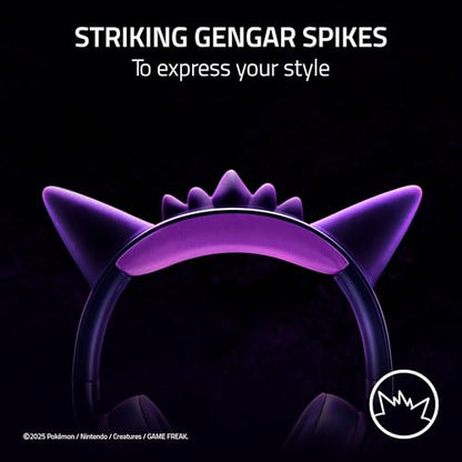 Razer Kraken Kitty V2 USB Wired Headset: Gengar Spikes - Stream Reactive Lighting - HyperClear Cardioid Mic - 40 mm Drivers - 7.1 Surround Sound - Comfortable Ear Cushions - Pokemon Gengar Edition - color: Pokemon Gengar Edition
