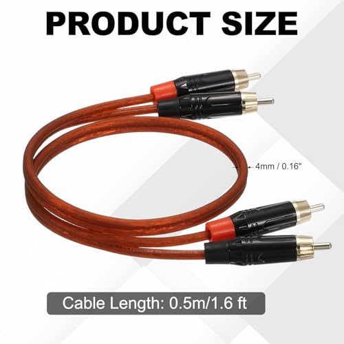 MECCANIXITY 2RCA Male to 2RCA Male Audio Stereo Cable, 1.6 ft RCA Subwoofer Cable with Gold Plated Plugs for Home Theater, HDTV, Amplifiers, Speakers, Red Brown Cable Black Shell - color: Red Brown/Black, size: 1.6 ft