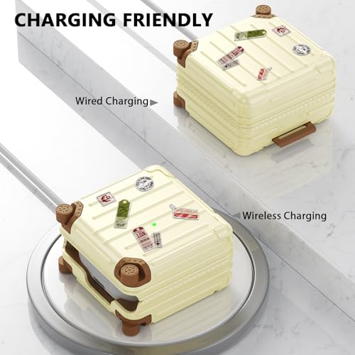 KOREDA Compatible with Samsung Galaxy Buds 4 Case/Buds 4 Pro Case Cover, Cute Funny Suitcase Design Case for Galaxy Buds 4 Pro, Fashion Protective Hard Case for Women Men with Keychain (Beige) - color: Beige