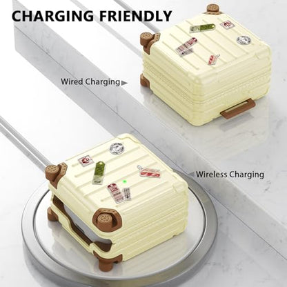 KOREDA Compatible with Samsung Galaxy Buds 4 Case/Buds 4 Pro Case Cover, Cute Funny Suitcase Design Case for Galaxy Buds 4 Pro, Fashion Protective Hard Case for Women Men with Keychain (Beige) - color: Beige