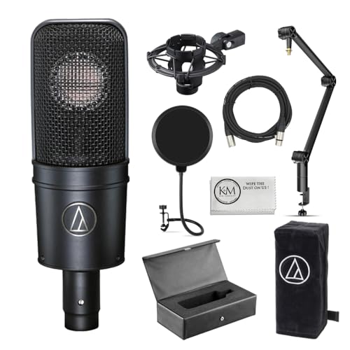 Audio-Technica AT4040 Studio Microphone Bundled with Professional Microphone Arm + 20 Ft XLR Cable + Wind Screen Pop Filter + Cleaning Cloth (5 Items) - style: AT4040 + Arm + Pop Filter & Cable