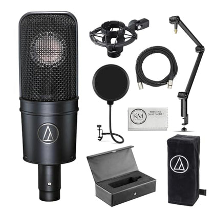 Audio-Technica AT4040 Studio Microphone Bundled with Professional Microphone Arm + 20 Ft XLR Cable + Wind Screen Pop Filter + Cleaning Cloth (5 Items) - style: AT4040 + Arm + Pop Filter & Cable
