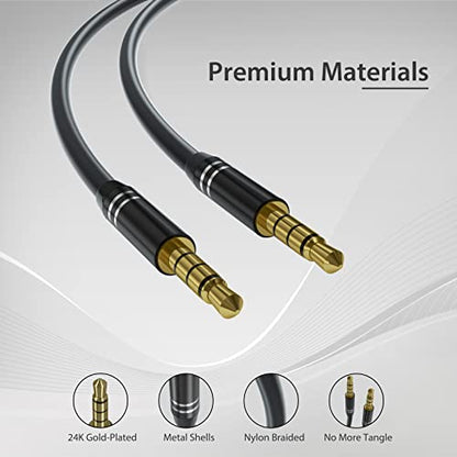2팩 3.5mm 오디오 케이블 수 - 수 (4피트/1.2M), 4극 하이파이 스테레오 AUX 코드, 헤드폰, 자동차 및 모든 3.5mm 지원 장치용 오디오 잭 보조 코드 연장 어댑터 - 블랙