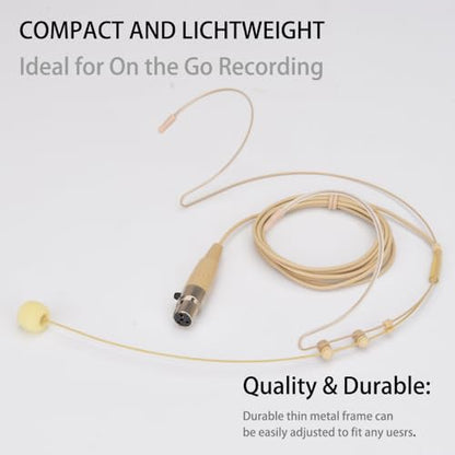 YXG Microphone Headset Headworn Earset Over Ear Hanging Condenser Mic Compatible with Shure Wireless System Bodypack Transmitter，Ideal for Lectures, Live Performance, Theater, Podcasts – Beige
