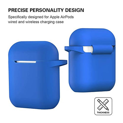 Compatible with AirPods Case Cover, Full Protective Silicone Skin Dust-Proof Designed for Apple AirPods 1st 2nd Generation with Keychain, Front LED Visible, Blue - color: C-Blue