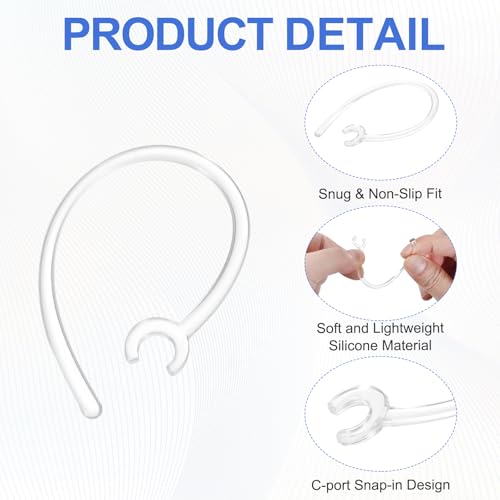 12 Pcs Replacement Ear Hooks (6mm/0.24 Inch, Clear) - Soft Silicone Universal Small Ear Loop Clips Anti-Slip Earbuds Replacement for Single-Ear Bluetooth Headset - color: Clear, size: 6mm/0.24"