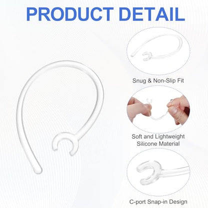 12 Pcs Replacement Ear Hooks (6mm/0.24 Inch, Clear) - Soft Silicone Universal Small Ear Loop Clips Anti-Slip Earbuds Replacement for Single-Ear Bluetooth Headset - color: Clear, size: 6mm/0.24"