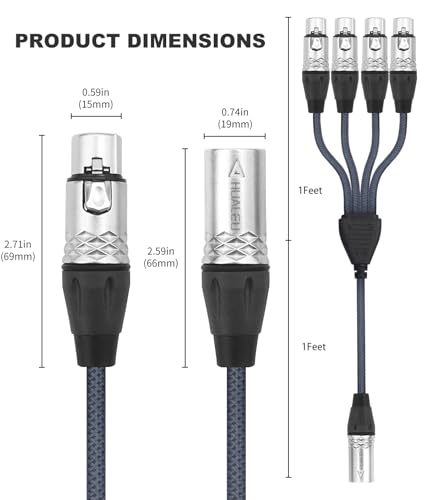 3Pin XLR 1 Male to 4 Female Splitter Cable 2Feet,4WAY XLR Four-Input and one-Output Parallel Connection Adapter,4 Microphone inputs Converted to 1 Output,4 in to 1 Out Aduio Splitter Cable - color: XLR 4F TO 1M-2FT