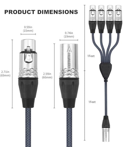 3Pin XLR 1 Male to 4 Female Splitter Cable 2Feet,4WAY XLR Four-Input and one-Output Parallel Connection Adapter,4 Microphone inputs Converted to 1 Output,4 in to 1 Out Aduio Splitter Cable - color: XLR 4F TO 1M-2FT