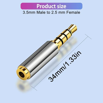 2.5mm Female to 3.5mm Male Adapter 2 Pack Gold Plated Jack Stereo Full Metal Connector Converter for Smartphones, Headphone, Mic, Tablets - style: 3.5M