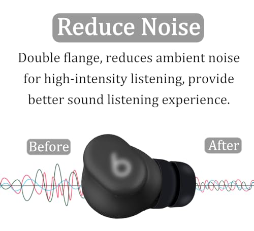 for Beat Solo Buds Ear Tips, 6 Pairs Double Flange Replacement Noise Reduce Silicone Flexible Eartips Gel Earplug Accessories Compatible with Beat Solo Buds/Studio Buds + / Fit Pro - Black