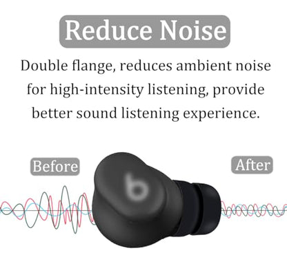 for Beat Solo Buds Ear Tips, 6 Pairs Double Flange Replacement Noise Reduce Silicone Flexible Eartips Gel Earplug Accessories Compatible with Beat Solo Buds/Studio Buds + / Fit Pro - Black