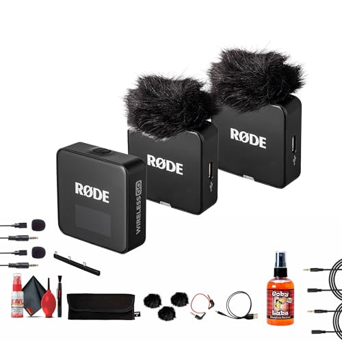 Rode Wireless GO III (Gen 3) Dual Channel Mic System – Compact Wireless Microphone for Cameras, Phones & Lavalier Use + 2X Lavalier Condenser Mic + 2X 3.5mm Stereo Plug + Microphone Cleaner + More