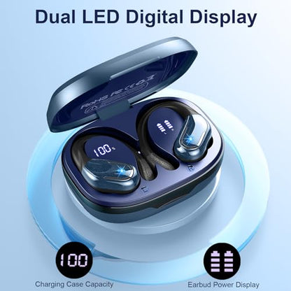 Wireless Earbud, Bluetooth 5.4 Headphones IP7 Waterproof Sport, 75Hrs Running Wireless Earphones with ENC Noise Canceling Mic, Deep Bass Over Ear bud with Earhooks for Android, iOS, Workout, Gym, Blue - color: Blue