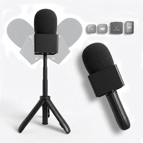 Mic Holder Stand for DJI Mic Mini2/Mini/3/2 RODE Wireless Microphone Desk Desktop Tripod & Handheld Interview Adapter, 2in1 Tabletop Telescopic Handle with Mic Flag for Vlog Podcast