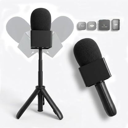 Mic Holder Stand for DJI Mic Mini2/Mini/3/2 RODE Wireless Microphone Desk Desktop Tripod & Handheld Interview Adapter, 2in1 Tabletop Telescopic Handle with Mic Flag for Vlog Podcast