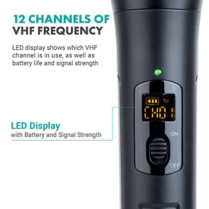 Movo WMX-7-TH+RX Handheld Wireless Microphone System - Omnidirectional Microphone with Built-in VHF Transmitter, Bodypack Receiver - Wireless Mic Interview Kit for Reporters, Vlogging, Live Events