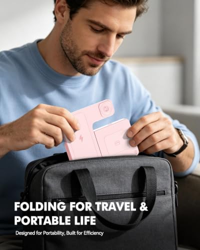 3-in-1 Charging Station for Samsung, Foldable Wireless Charger Stand | Android Phone and Watch Charger for Samsung S26/S25/S24/S23/S22/S21, Note 20/10, Z Fold 6/5, Galaxy Buds and Watch-Pink - color: Pink
