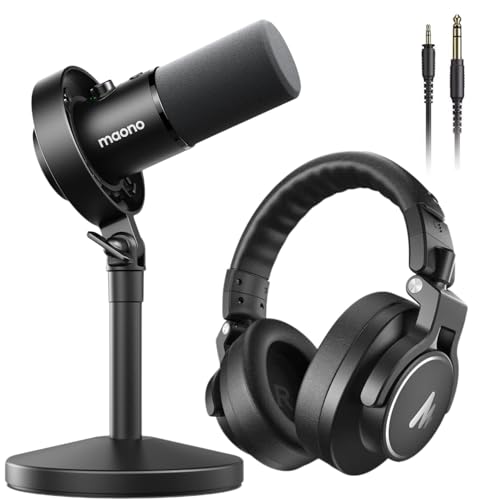 MAONO USB XLR Dynamic Microphone Studio Headphone Bundle,for Studio Recording Streaming Content Creation(PD300XT+MH700)