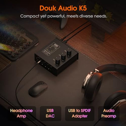 Douk Audio K5 PC DAC Headphone Amplifier Digital to Analog Converter with USB & Optical Input DSD256 for Amplifiers, Speakers, Mac, Computer (K5)