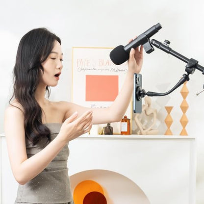2 In 1 마이크 스탠드 폰 홀더, 마이크 스탠드용 20.3cm(8인치) 마그네틱 폰 홀더, 탈착식 구즈넥 및 잠금 각도, 마이크 음악 스탠드 폰 홀더 클립 아이폰 17 에어 16 15 14 13 프로 맥스 및 모든 폰용