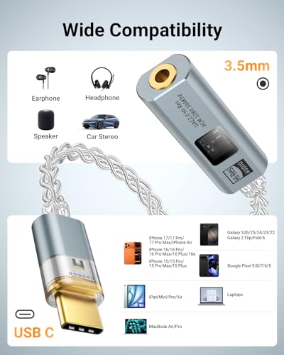MoKo USB C to 3.5mm Jack Audio Adapter, Dual DAC Chip CX31993 & MAX97220 - color: Grey