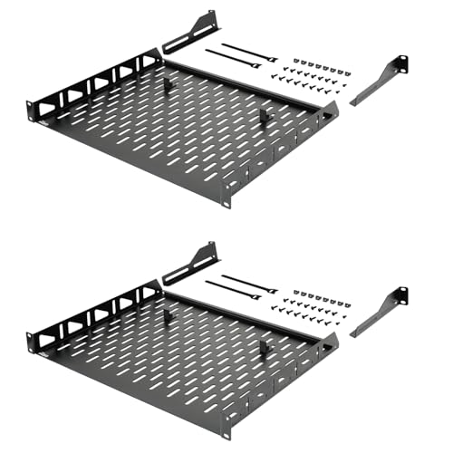 Tecmojo 1U Rack Shelf,19 inch Rack Shelf 14 inch Depth,Rack Mount Shelf with Anti-Slip Stops,Server Rack Shelf and Network Shelf for 19in Equipments, 110lbs Capacity of Vented 1U Shelf,No Lip(2 Pack) - size: 14 in/2pack