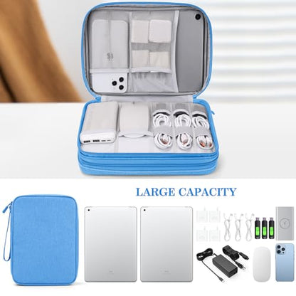 FYY Electronic Organizer, Travel Tech Pouch Bag, Extra Large, Cyan - color: Cyan, size: 10.8 x 8 x 3.15 inches