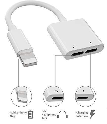 2Pack[Apple MFi Certified]Headphones Jack Adapter for Charging iPhone 7/8Plus/X/Xr/Xs/SE/11/12/Pro/Max/ipad Dongle Converter Charger Accessories Cables Audio Connector Earphone Dual Lightning Splitter