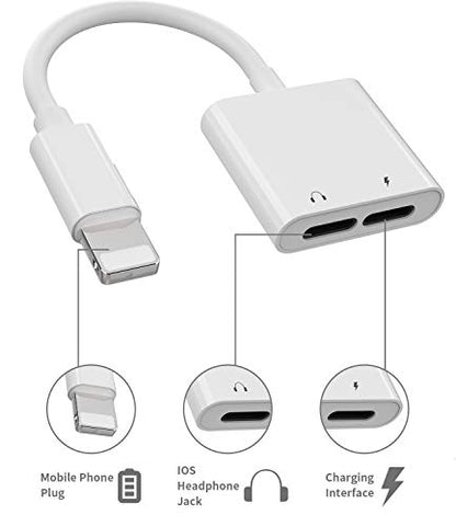 2Pack[Apple MFi Certified]Headphones Jack Adapter for Charging iPhone 7/8Plus/X/Xr/Xs/SE/11/12/Pro/Max/ipad Dongle Converter Charger Accessories Cables Audio Connector Earphone Dual Lightning Splitter