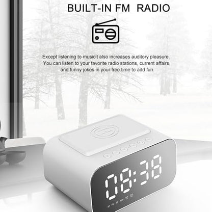 IHAO 7in1 Multifunctional Digital Alarm Clock with 15W Fast Wireless Charger Bluetooth Speaker LED Display Clock FM Radio TF Card, AUX Input, USB Port Dual Alarm for Bedroom and Office-BT510 White - color: 5in1 Wireless Charger Alarm Clock Bt510 White